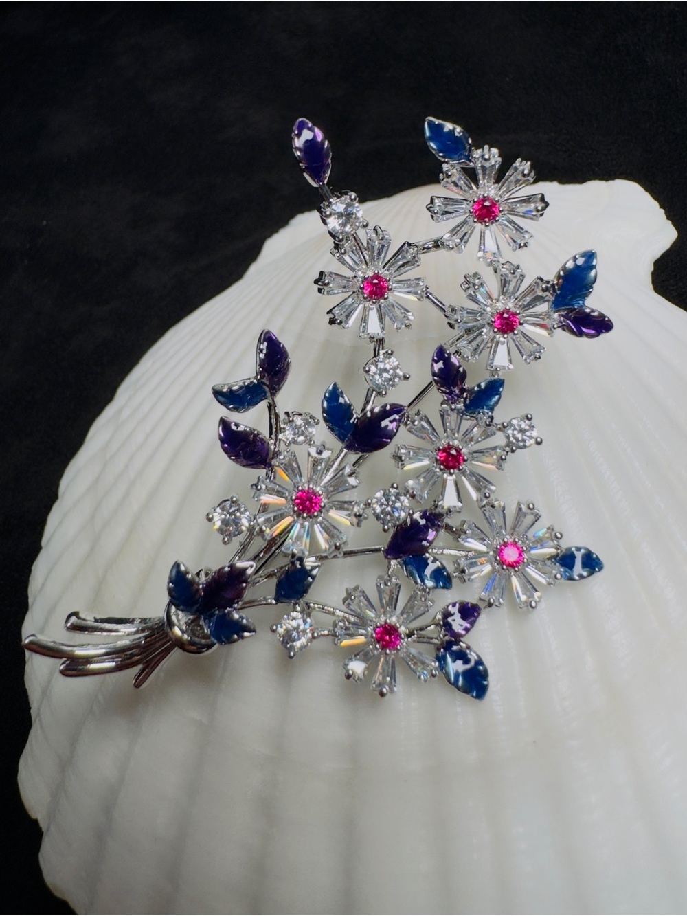 Swarovski Crystal Floral Bouquet Brooch Enamel Statement Pin